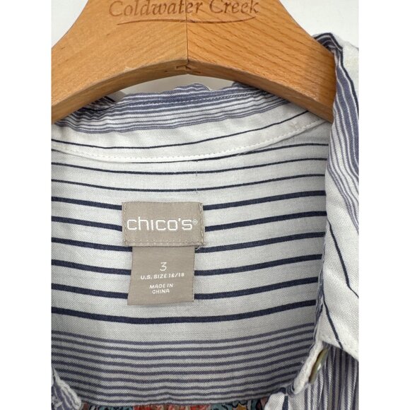 Chicos 3 Womens Size XL embroidered Paisley Stripe Button-Front Shirt tunic boho - Picture 3 of 5